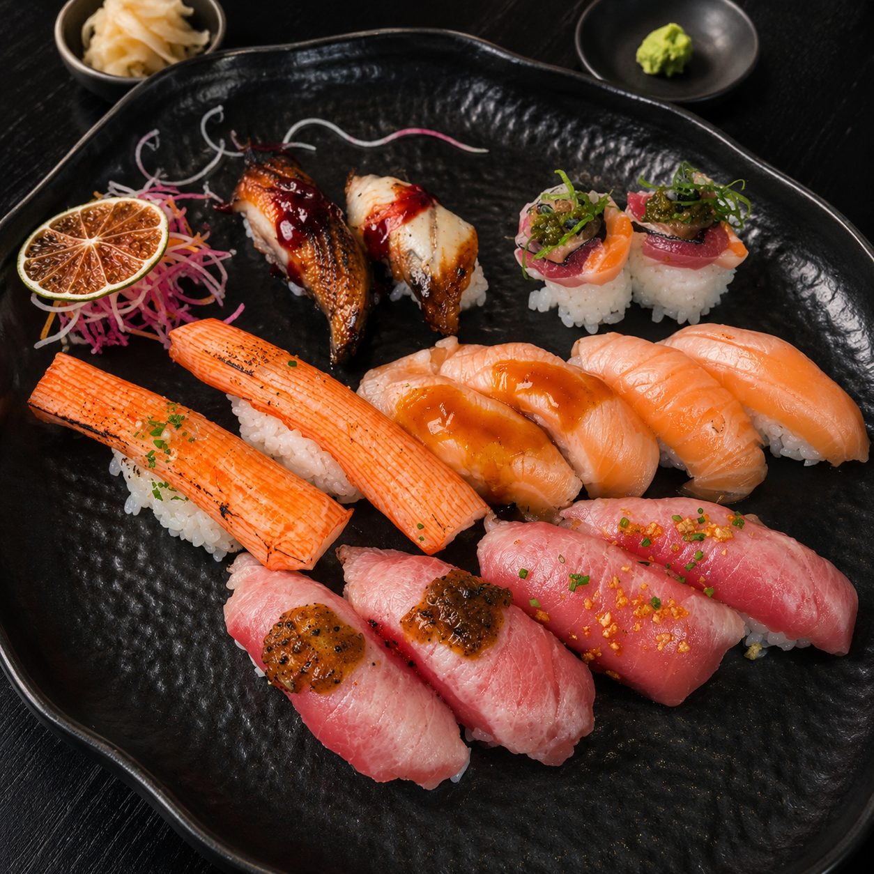 Nigiri de salmón con topping de la casa