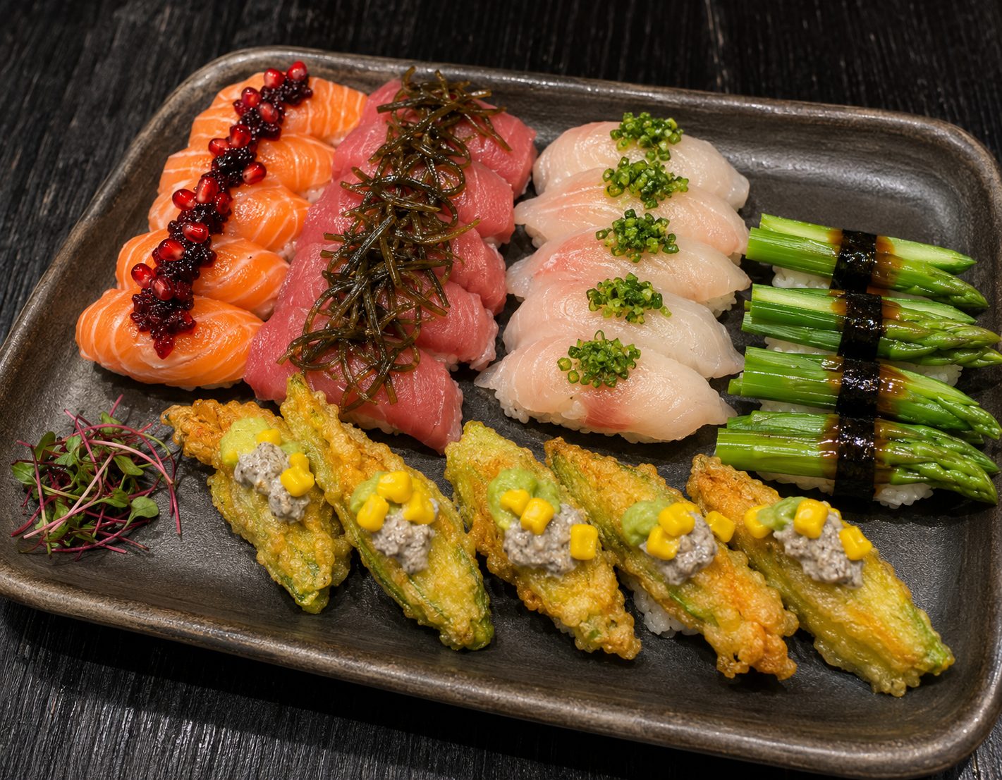 Piezas de nigiri listas para servir