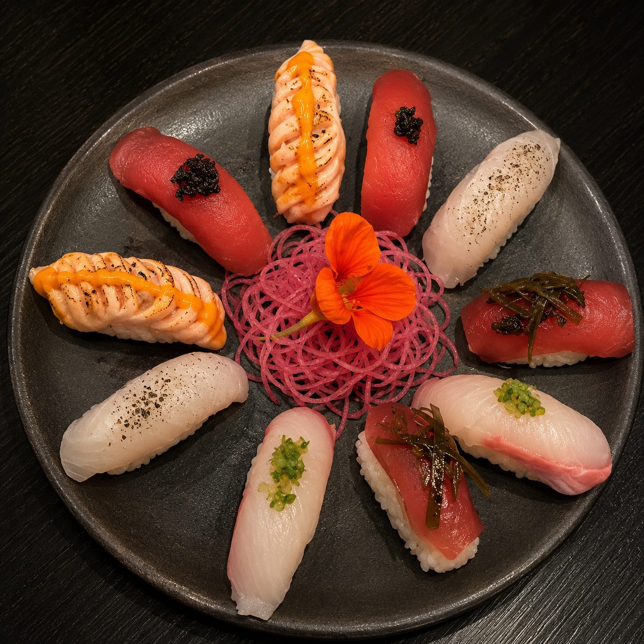 Nigiri flameado recién hecho
